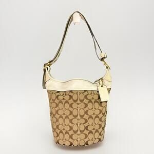 Coach 11437 Bleecker Bucket Bag Beige Canvas & White Leather Trim Purse